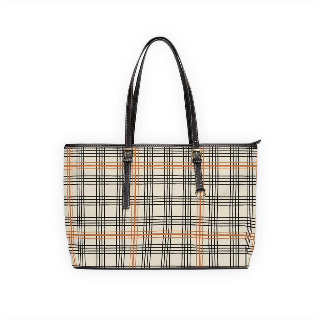 Plaid PU Shoulder Bag — Classic Beige Grid Tote