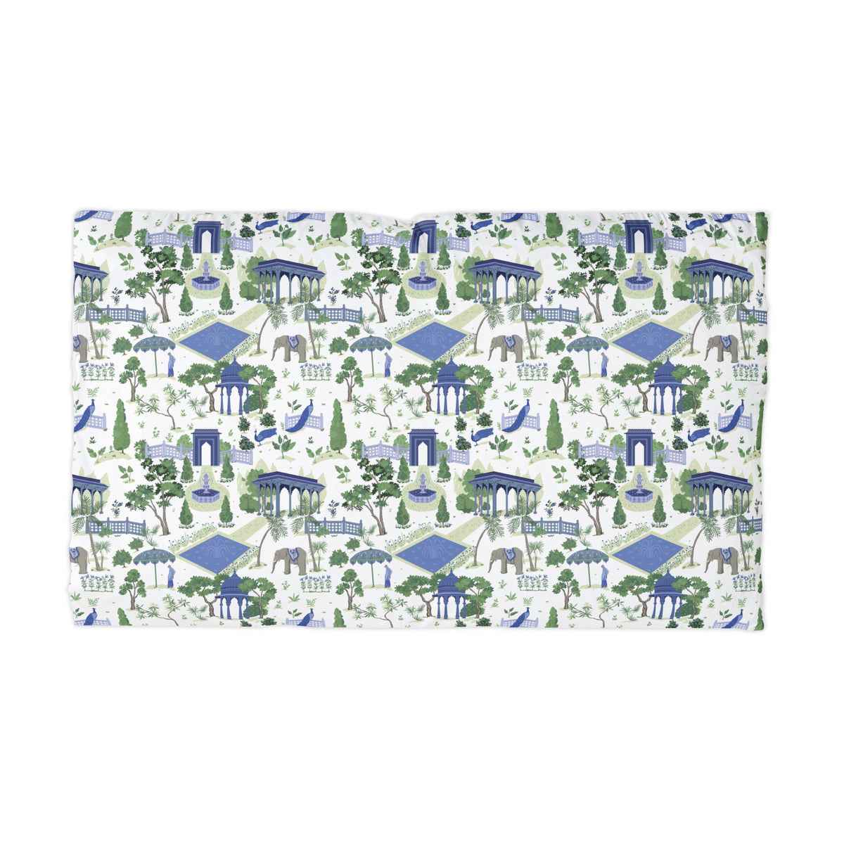 Garden Pavilion Pattern Pillowcase — Blue & Green Toile Microfiber Pillowcase