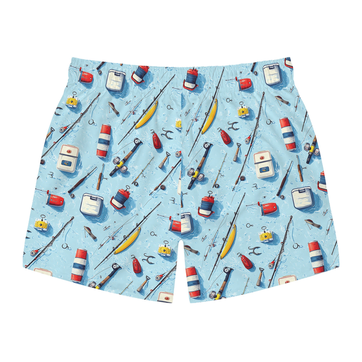Fishing Gear Pattern Swim Trunks — Men's Nautical Beach Shorts