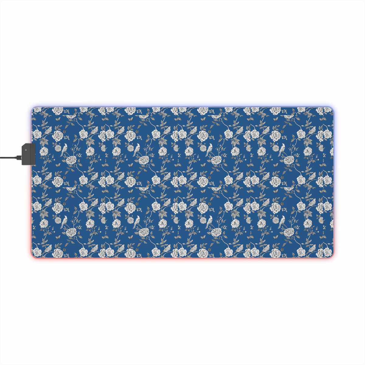 Blue Floral LED Gaming Mouse Pad — RGB Extended Desk Mat
