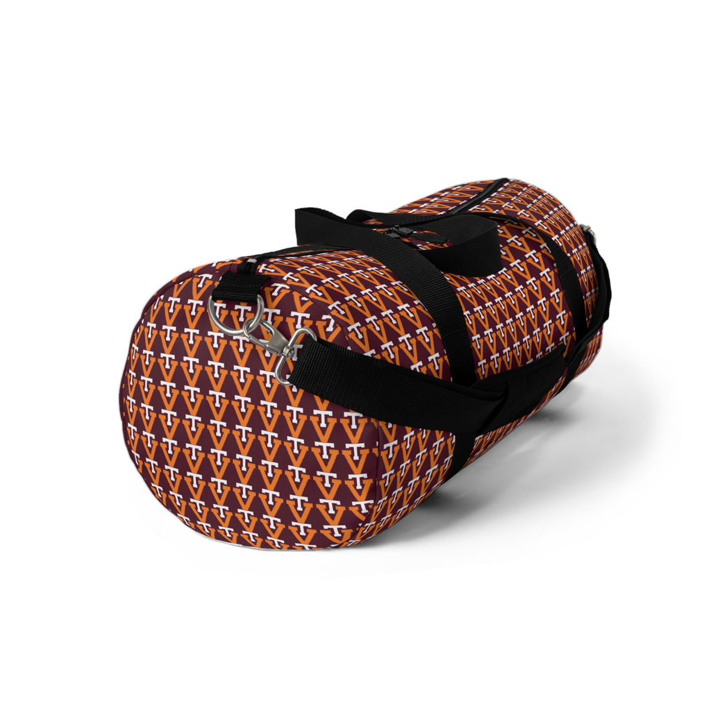Monogram Pattern Duffel Bag — Repeating V Logo Travel Gym Bag