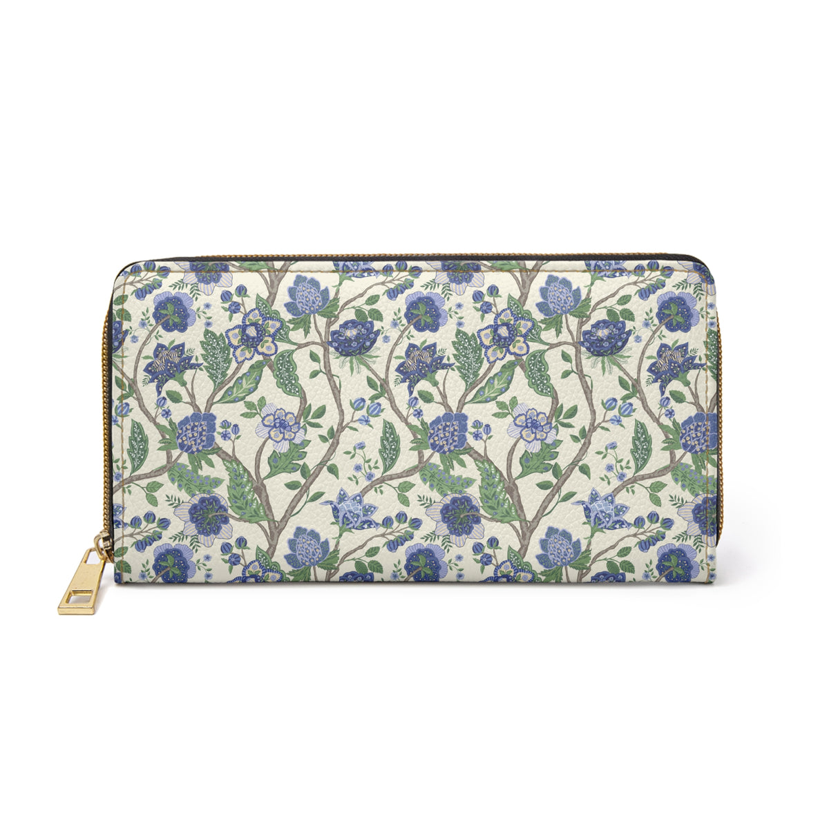 Floral Vine Zipper Wallet — Blue Vintage Botanical Wallet