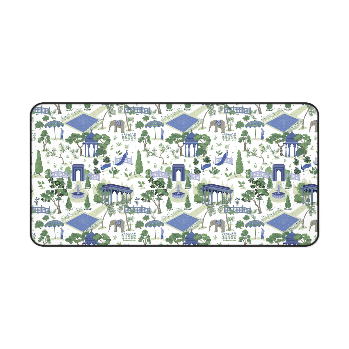 Garden Gazebo Desk Mat — Blue & Green Park Pattern Mouse Pad