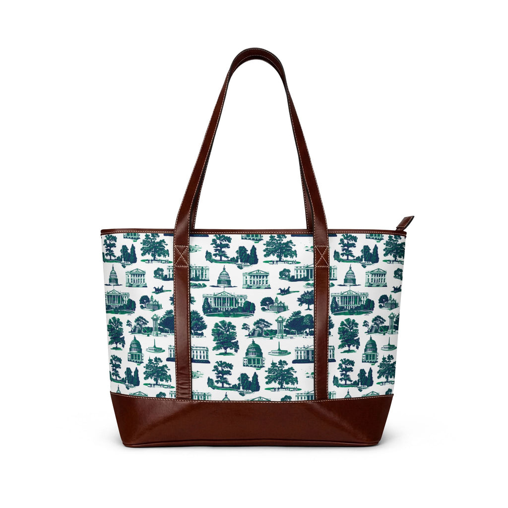 Washington D.C. Toile Handbag – Scenic Capital Landmark Tote with Leather Trim