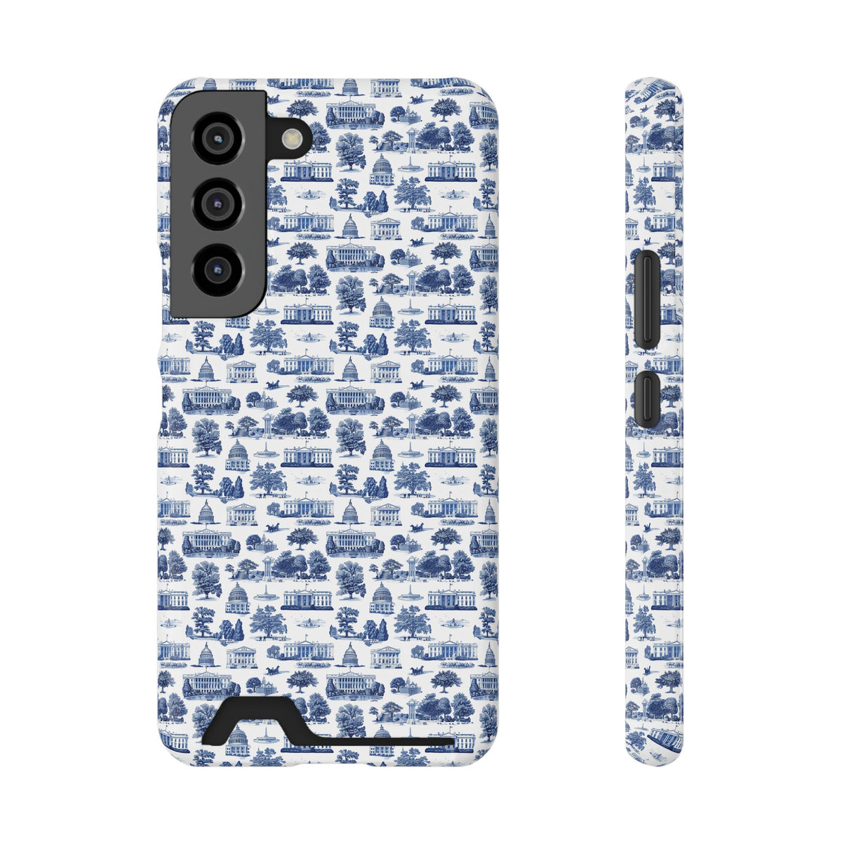 Blue Toile Phone Card Case — Vintage Scenic Pattern Phone Case with Card Holder