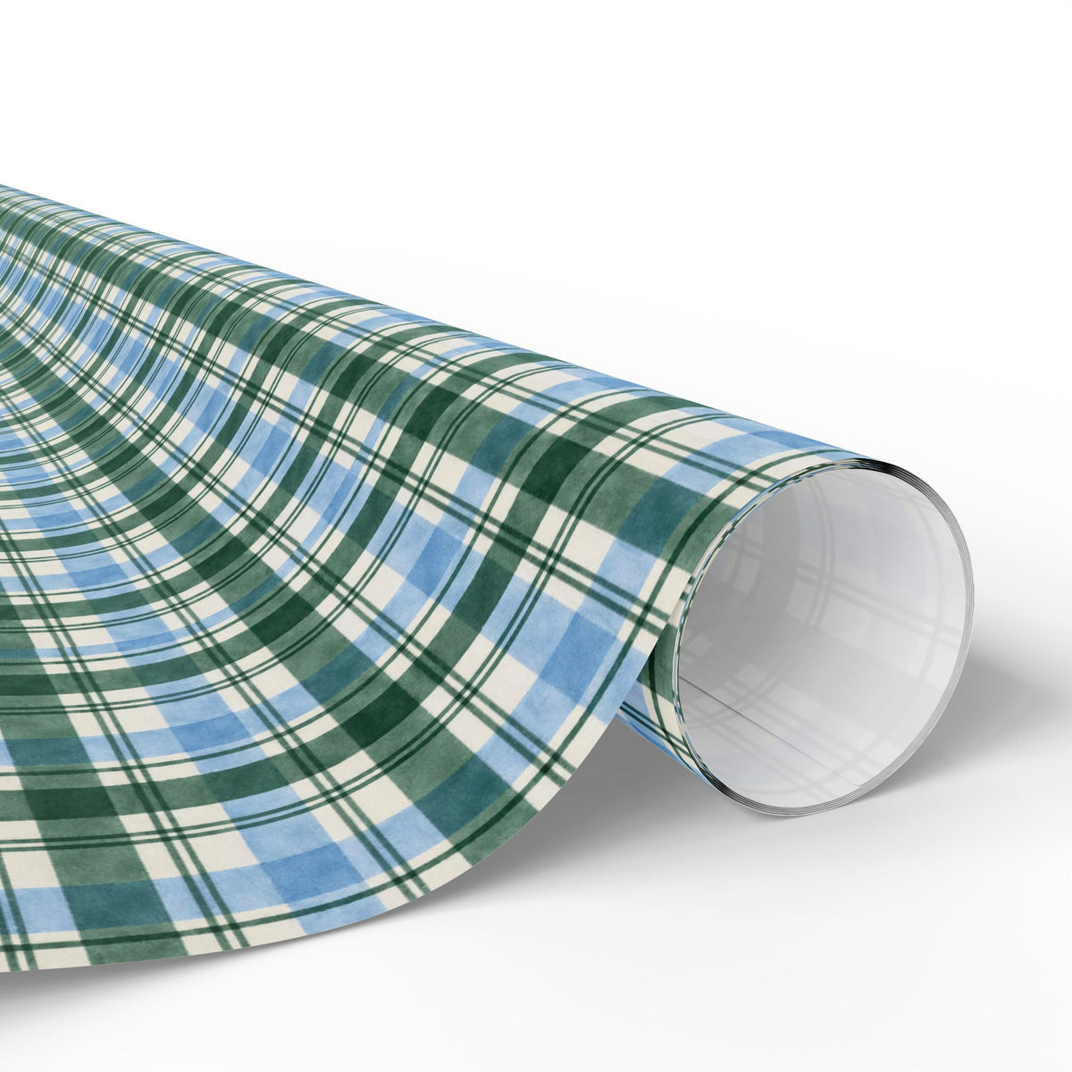 Plaid Wrapping Paper Roll — Blue & Green Tartan Gift Wrap