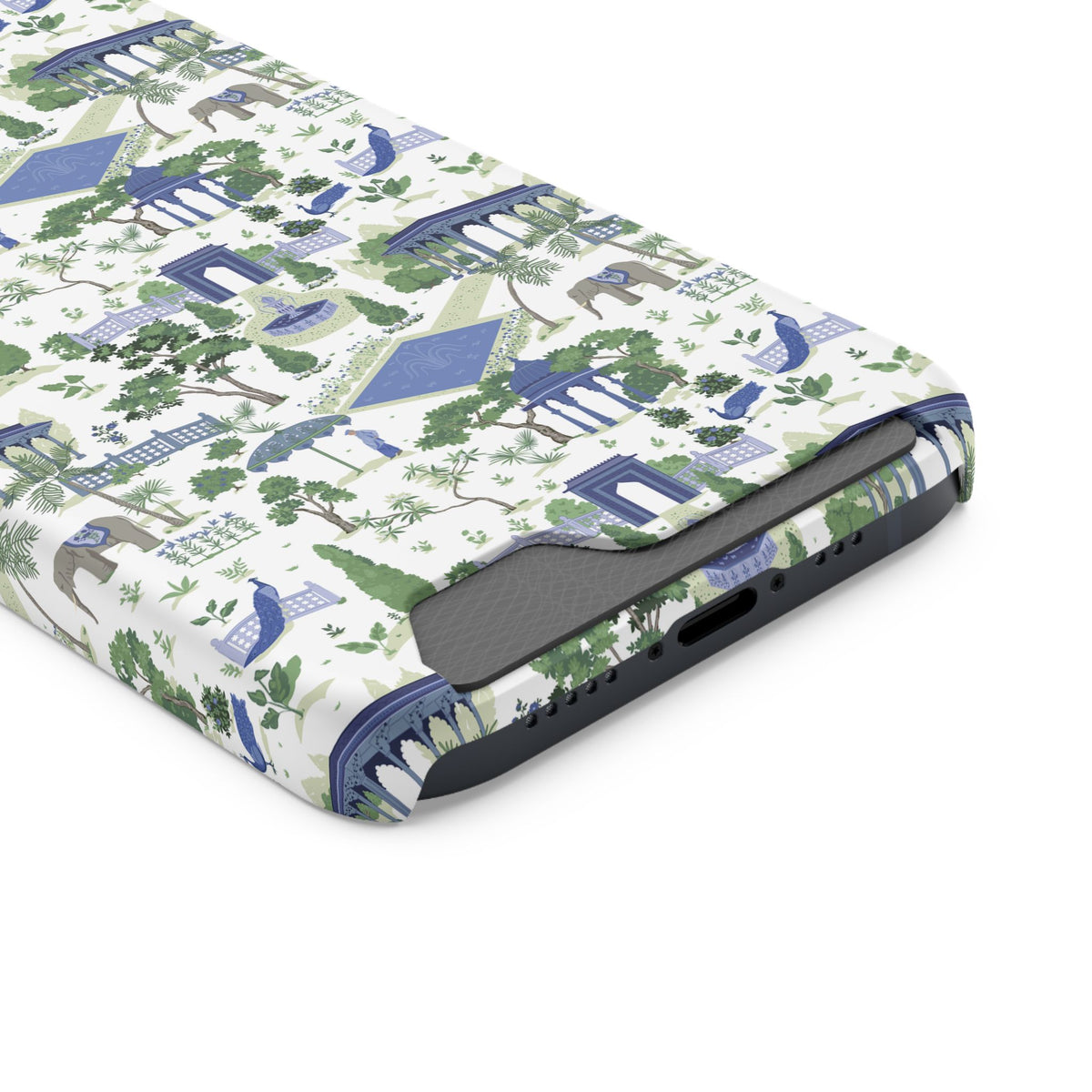 Garden Pavilion Cardholder Phone Case — Blue & Green Scenic Park Design