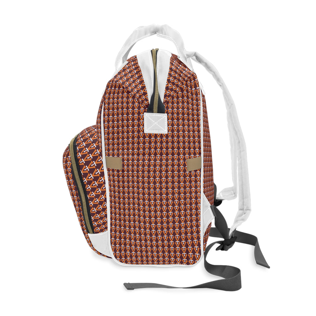 Rust Woven Pattern Diaper Backpack — Multifunctional Baby Changing Bag