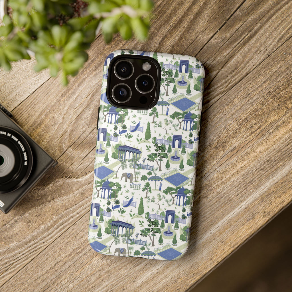 Garden Pavilion Phone Case — Blue & Green Toile Protective iPhone Cover