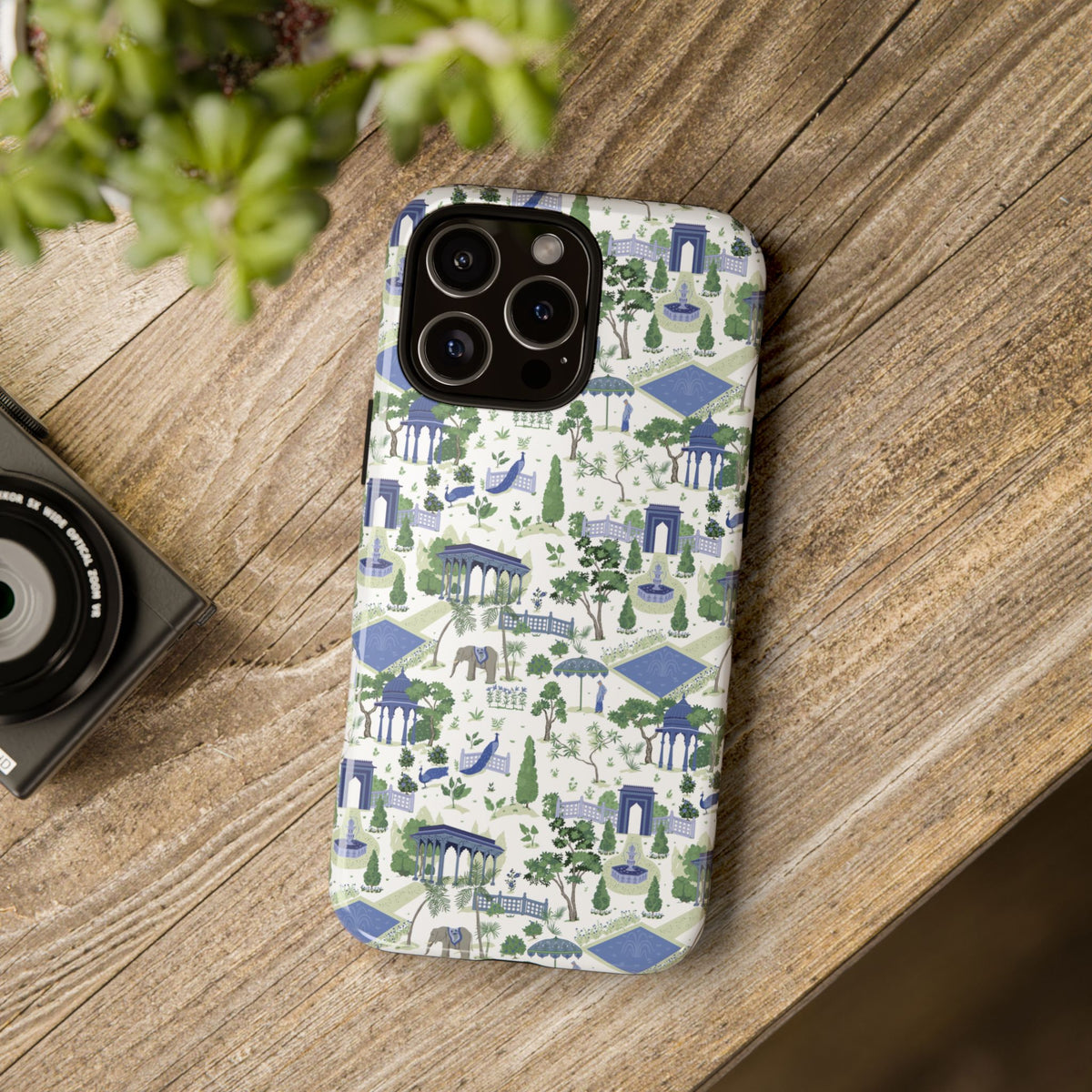 Garden Pavilion Phone Case — Blue & Green Toile Protective iPhone Cover