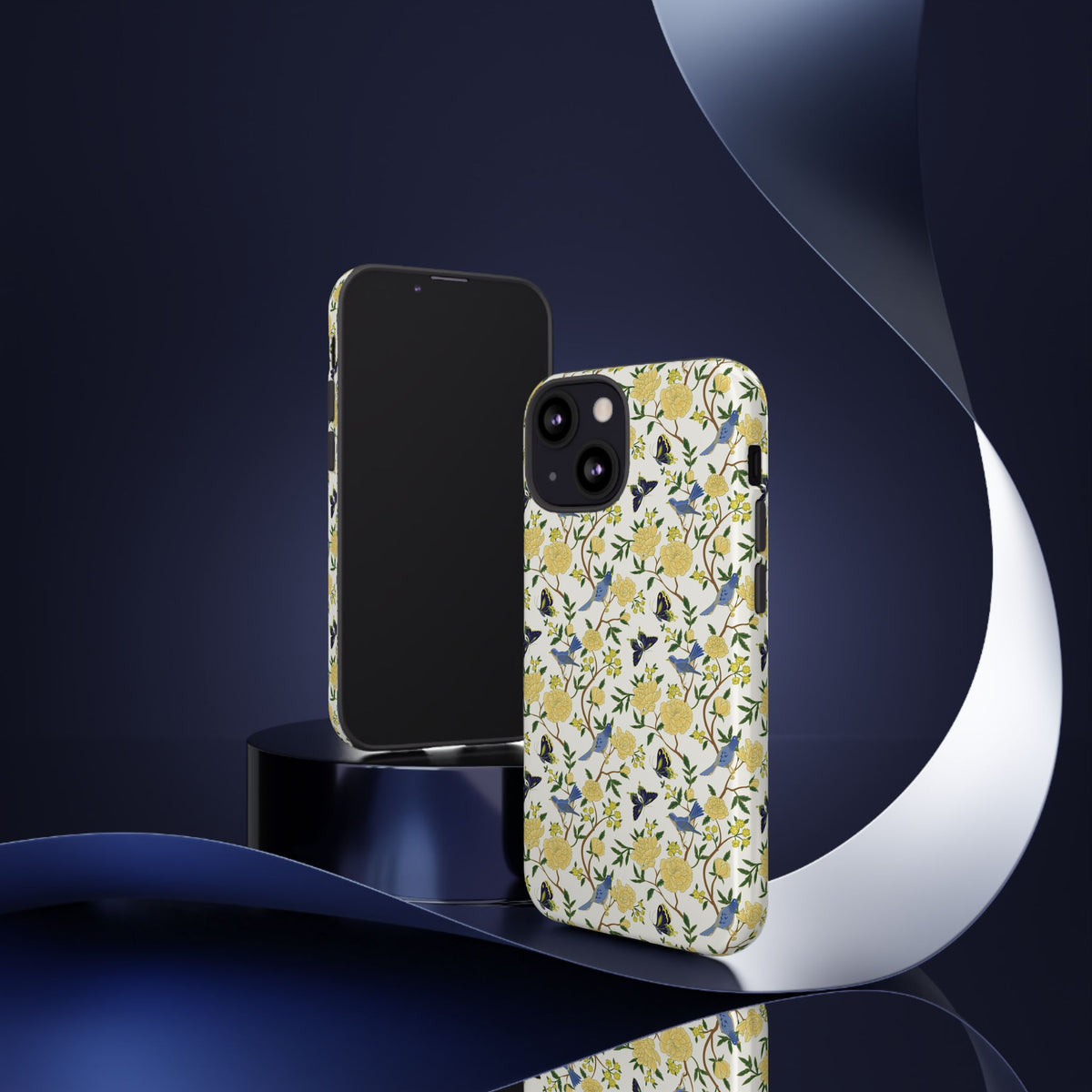 Floral Bird Tough Phone Case — Yellow Rose Pattern, Slim Protective iPhone Cover