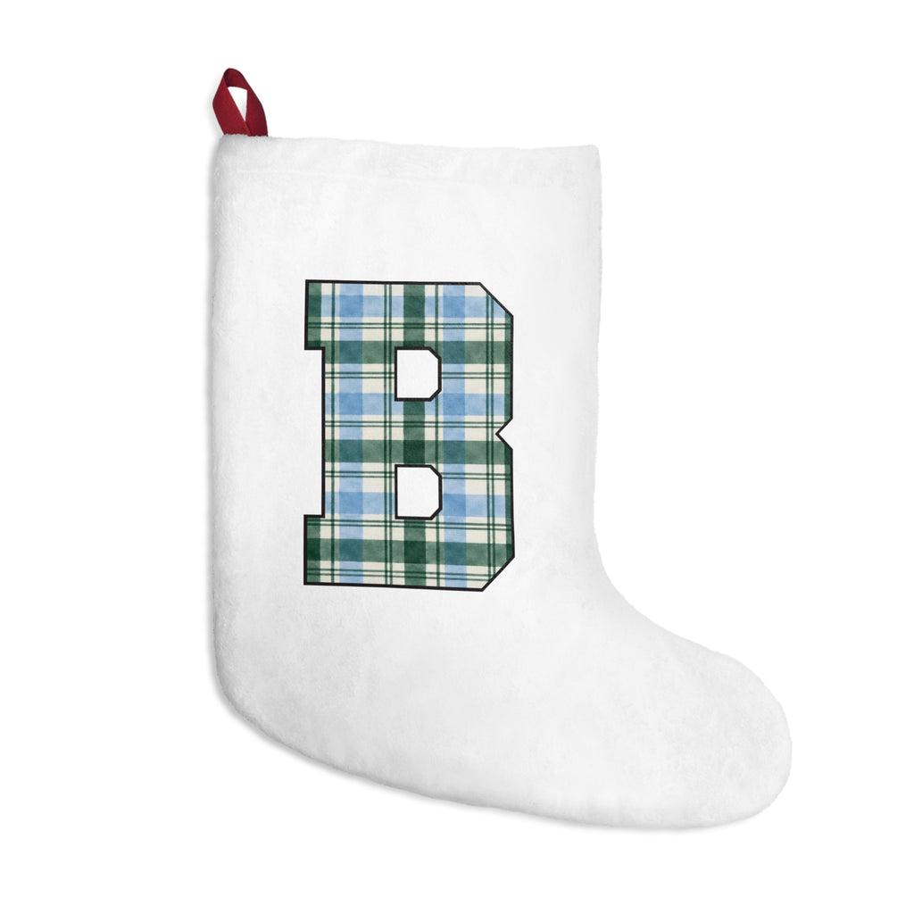 Plaid Monogram 'B' Christmas Stocking — Personalized Holiday Stocking