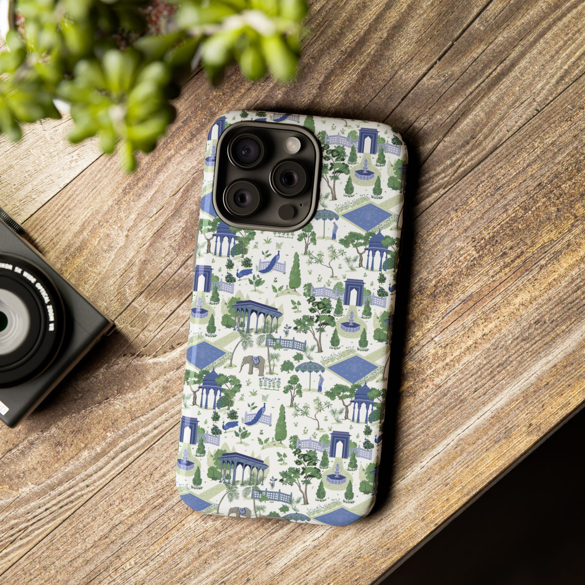 Garden Pavilion Phone Case — Blue & Green Toile Protective iPhone Cover