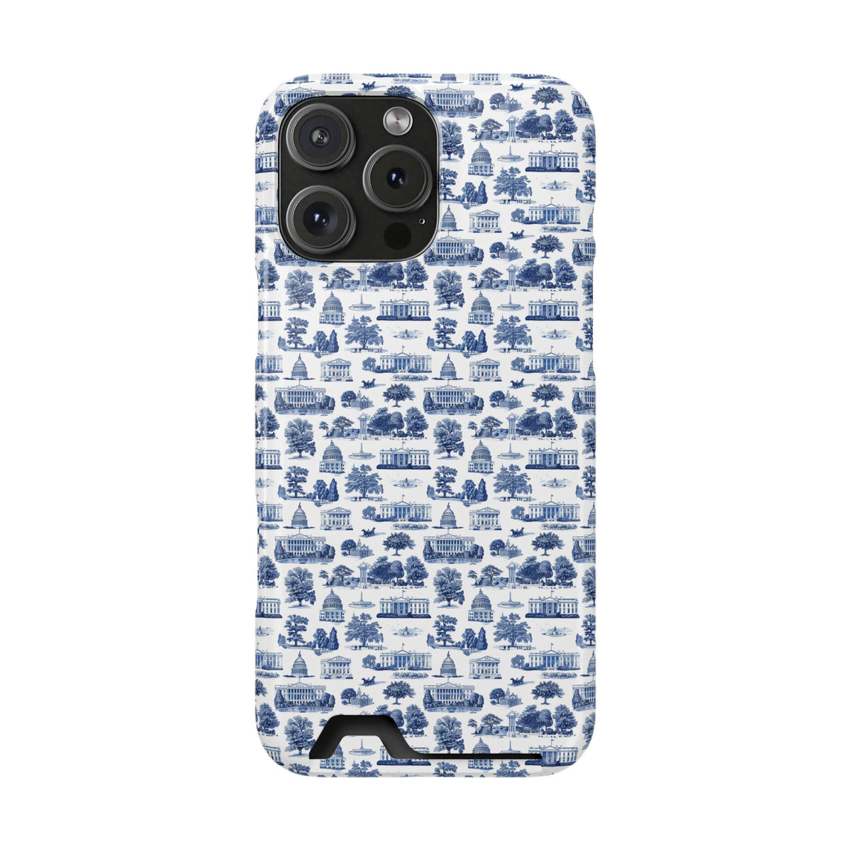 Blue Toile Phone Card Case — Vintage Scenic Pattern Phone Case with Card Holder