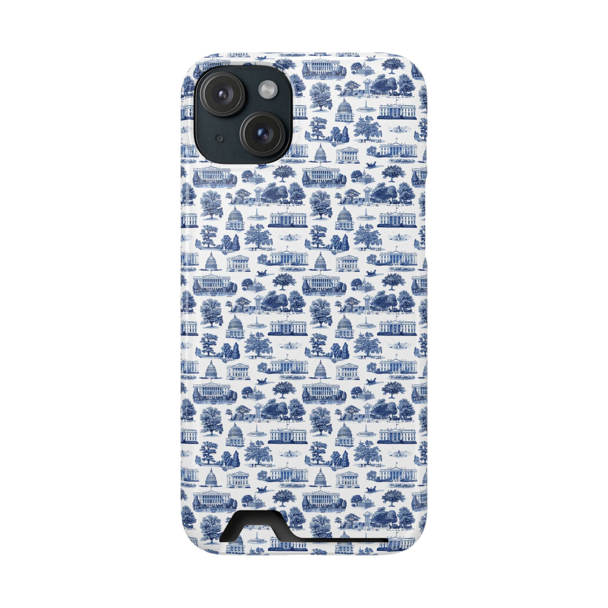 Blue Toile Phone Card Case — Vintage Scenic Pattern Phone Case with Card Holder