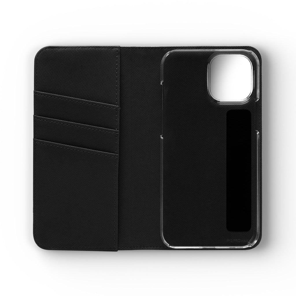 Vintage Toile Flip Phone Case — Blue Scenic Wallet Cover with Card Slots
