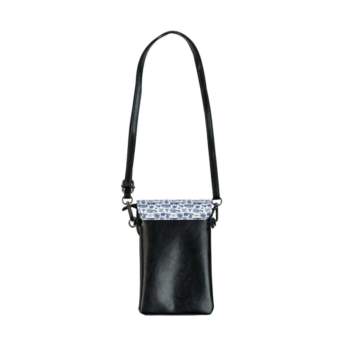 Blue Toile Crossbody Phone Wallet — Small Cell Phone Wallet with Card Slots & Adjustable Strap
