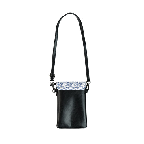 Blue Toile Crossbody Phone Wallet — Small Cell Phone Wallet with Card Slots & Adjustable Strap