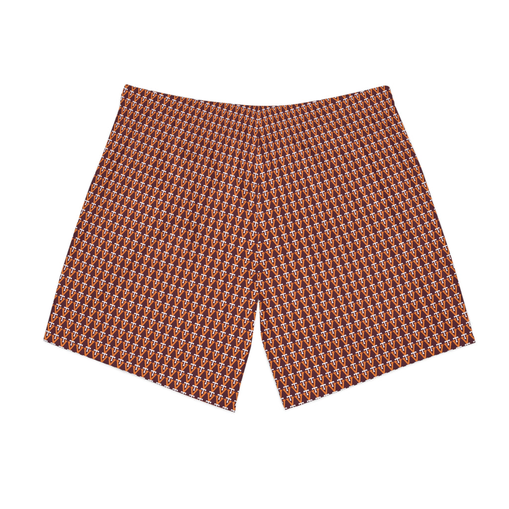 Men's Patterned Beach Shorts — Retro Brown Geo All-Over Print