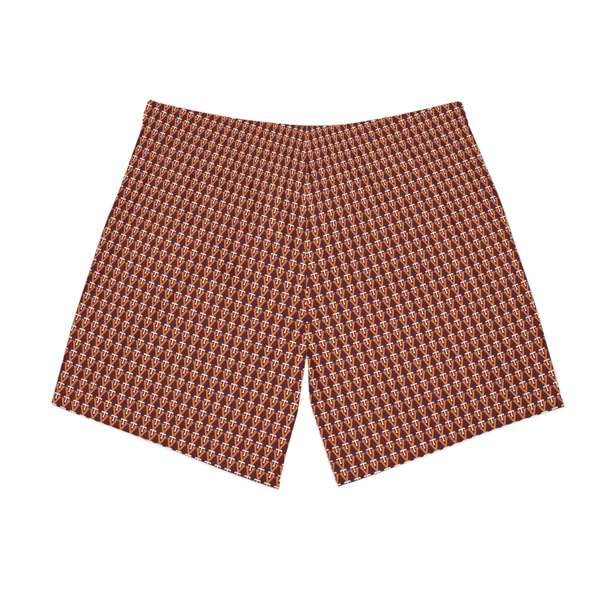 Men's Patterned Beach Shorts — Retro Brown Geo All-Over Print