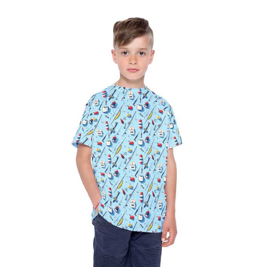 Kids Jersey — Blue Fishing & Nautical Sports All-Over Print