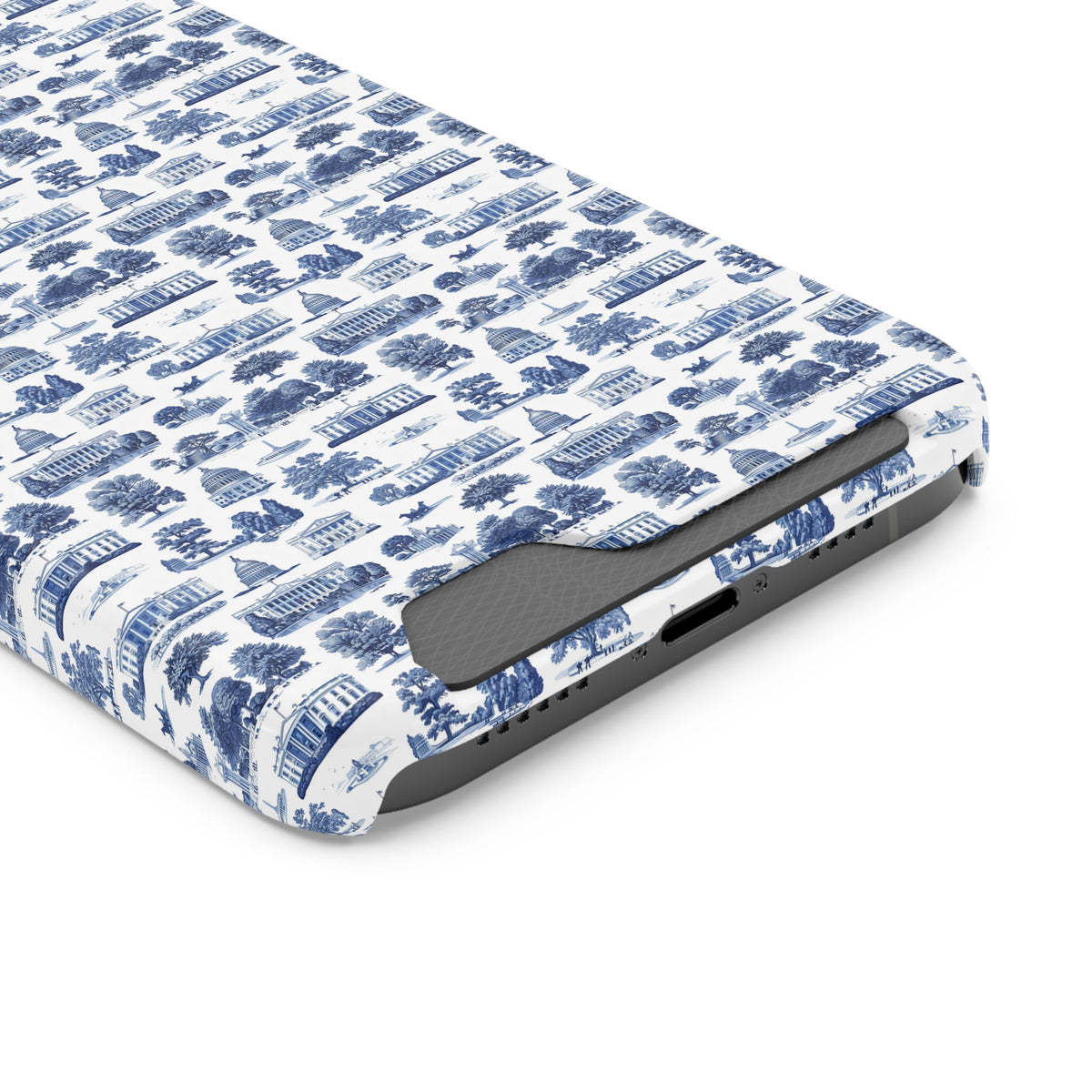Blue Toile Phone Card Case — Vintage Scenic Pattern Phone Case with Card Holder