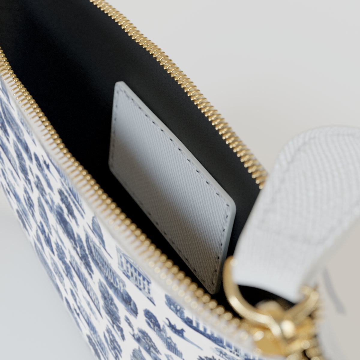 Blue Toile Mini Clutch — Scenic Landmark Zip Pouch