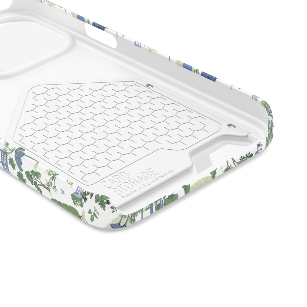 Garden Pavilion Cardholder Phone Case — Blue & Green Scenic Park Design