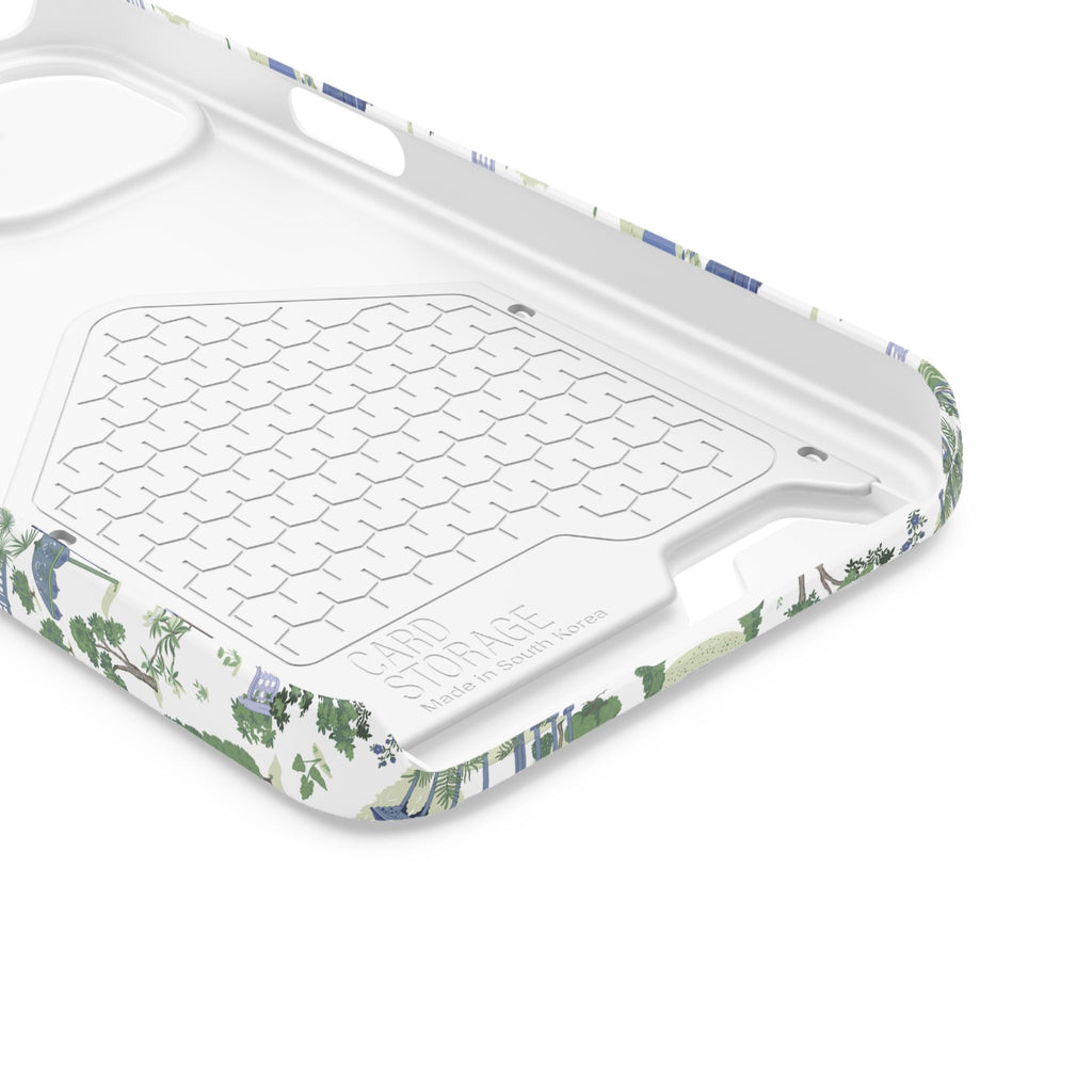 Garden Pavilion Cardholder Phone Case — Blue & Green Scenic Park Design