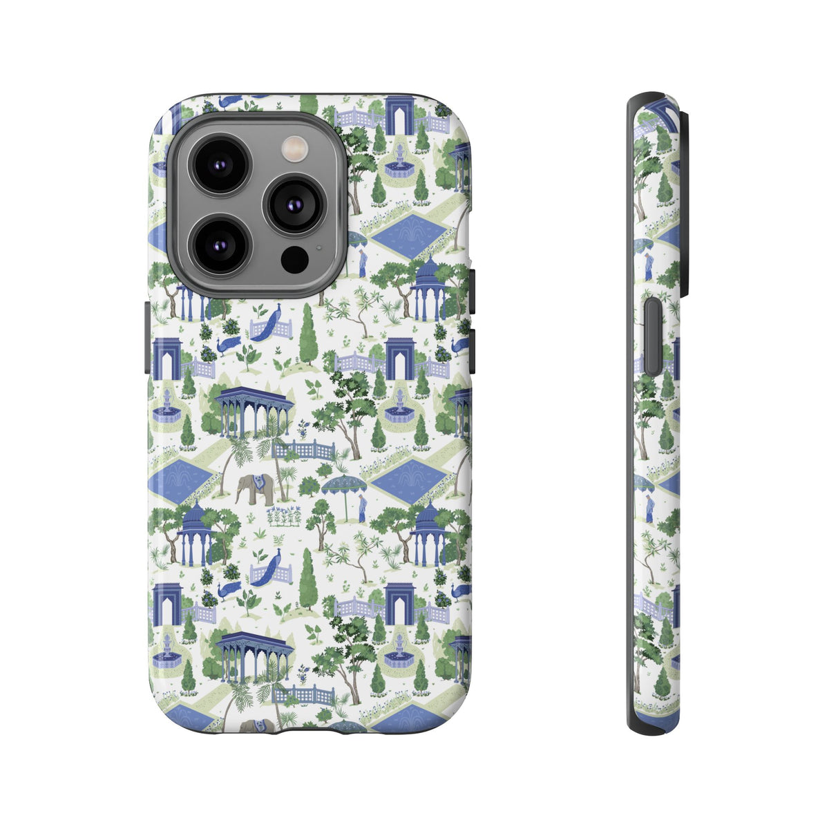Garden Pavilion Phone Case — Blue & Green Toile Protective iPhone Cover