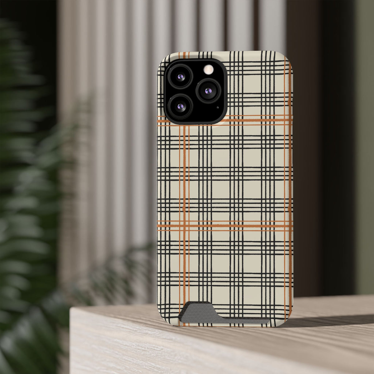 Plaid Card-Holder Phone Case — Slim Protective Wallet Case