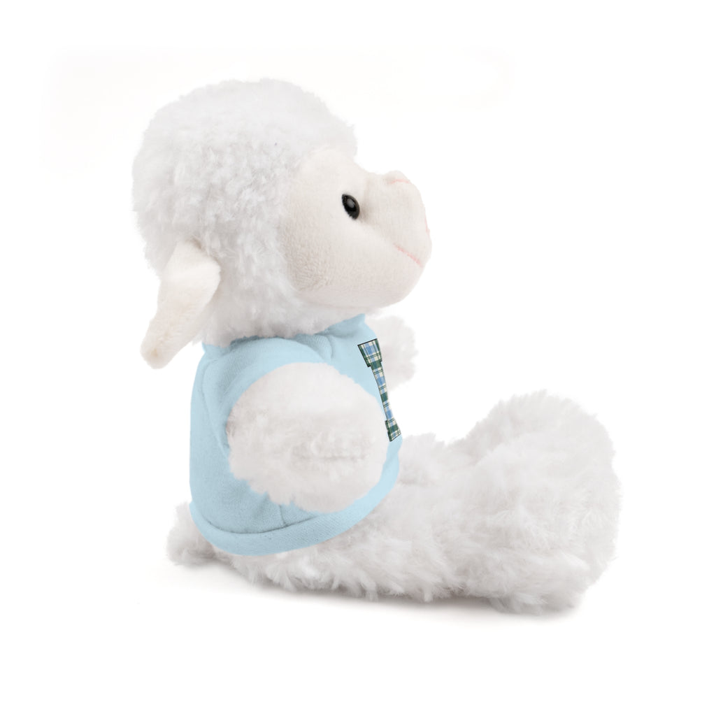 Plush Bear with Plaid Monogram Tee — Personalized Initial 'B' Stuffed Animal Gift