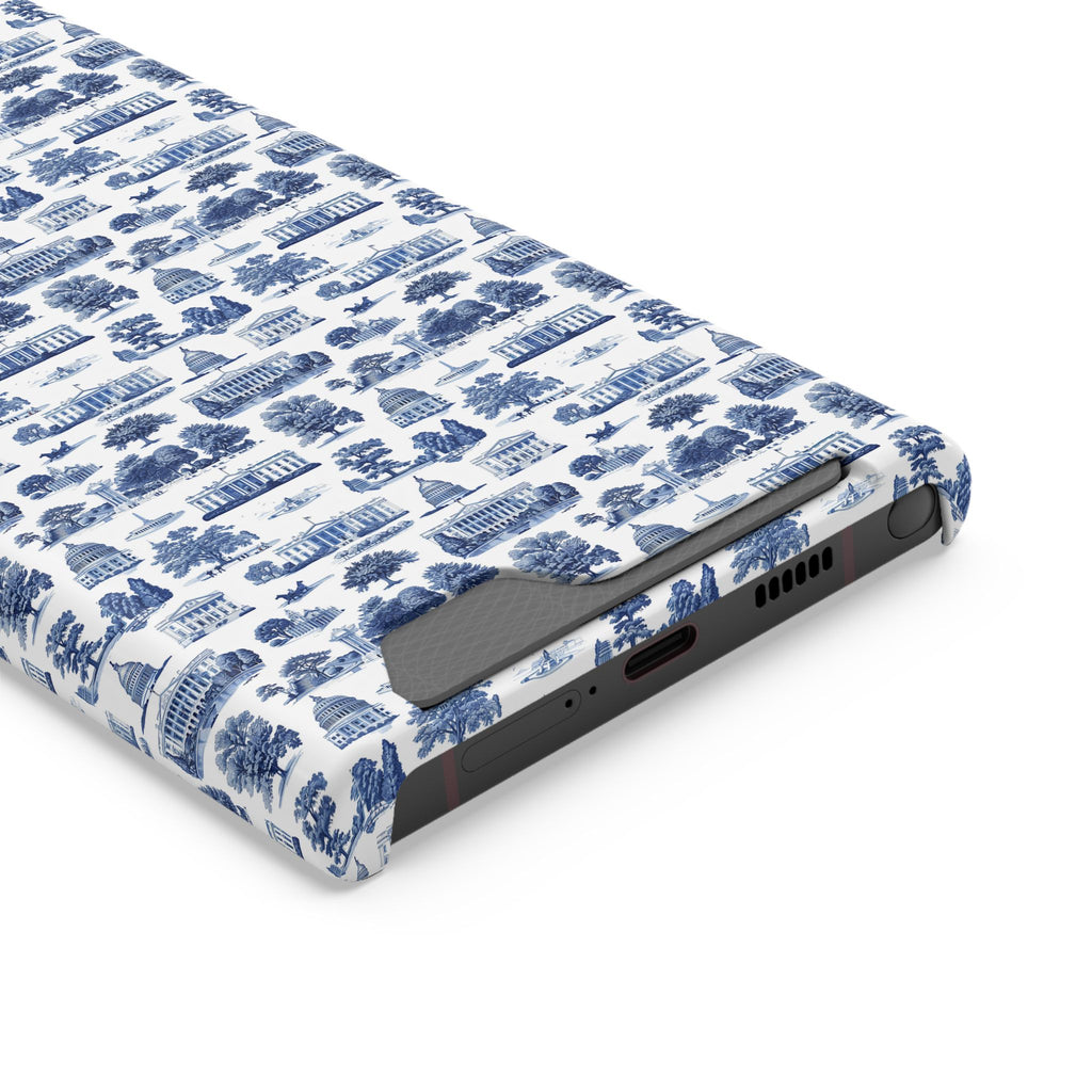 Blue Toile Phone Card Case — Slim Wallet Phone Case with Scenic Pattern