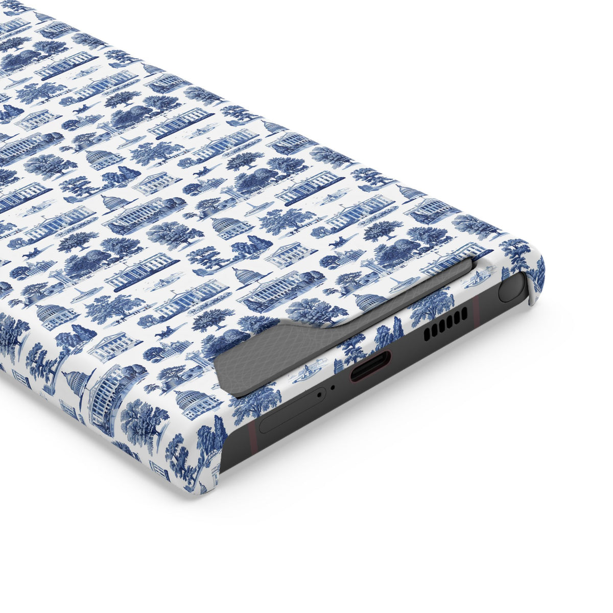 Blue Toile Phone Card Case — Slim Wallet Phone Case with Scenic Pattern