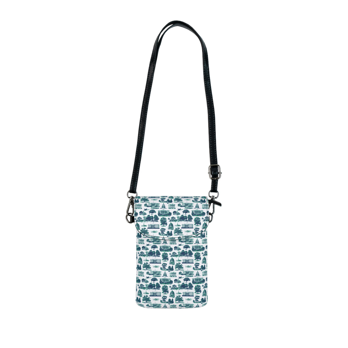 Crossbody Phone Wallet – Teal Toile Pattern Small Cell Phone Wallet