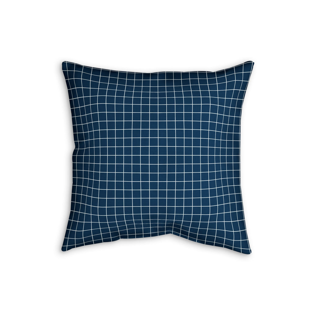 Navy Grid Throw Pillow — Modern Check Faux Linen Accent Cushion