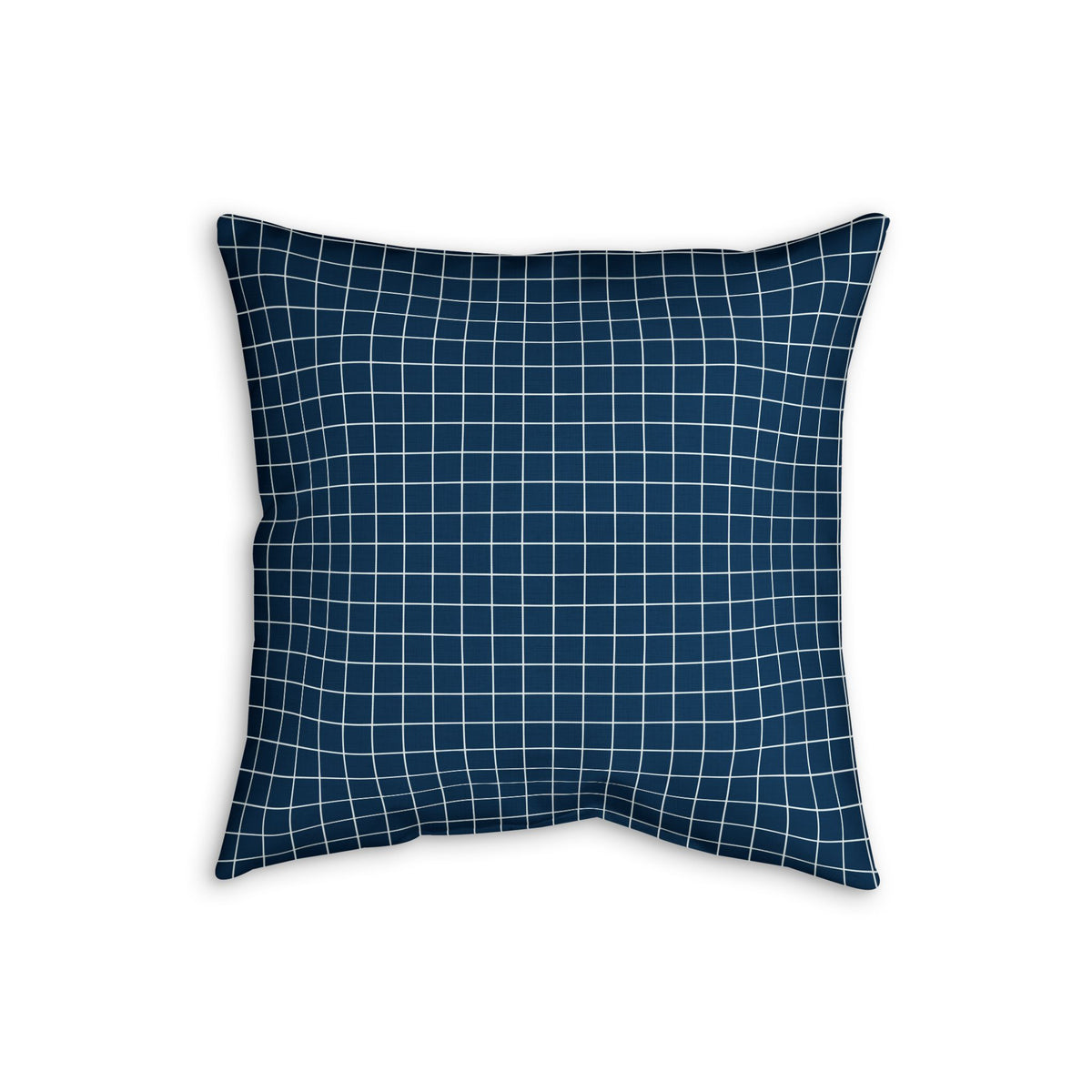 Navy Grid Throw Pillow — Modern Check Faux Linen Accent Cushion