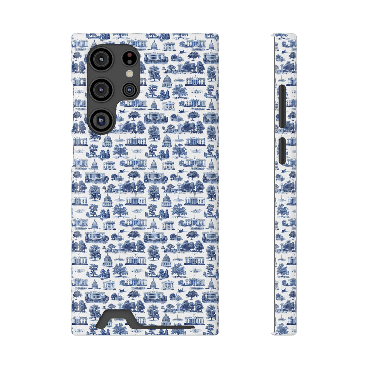 Blue Toile Phone Card Case — Vintage Scenic Pattern Phone Case with Card Holder