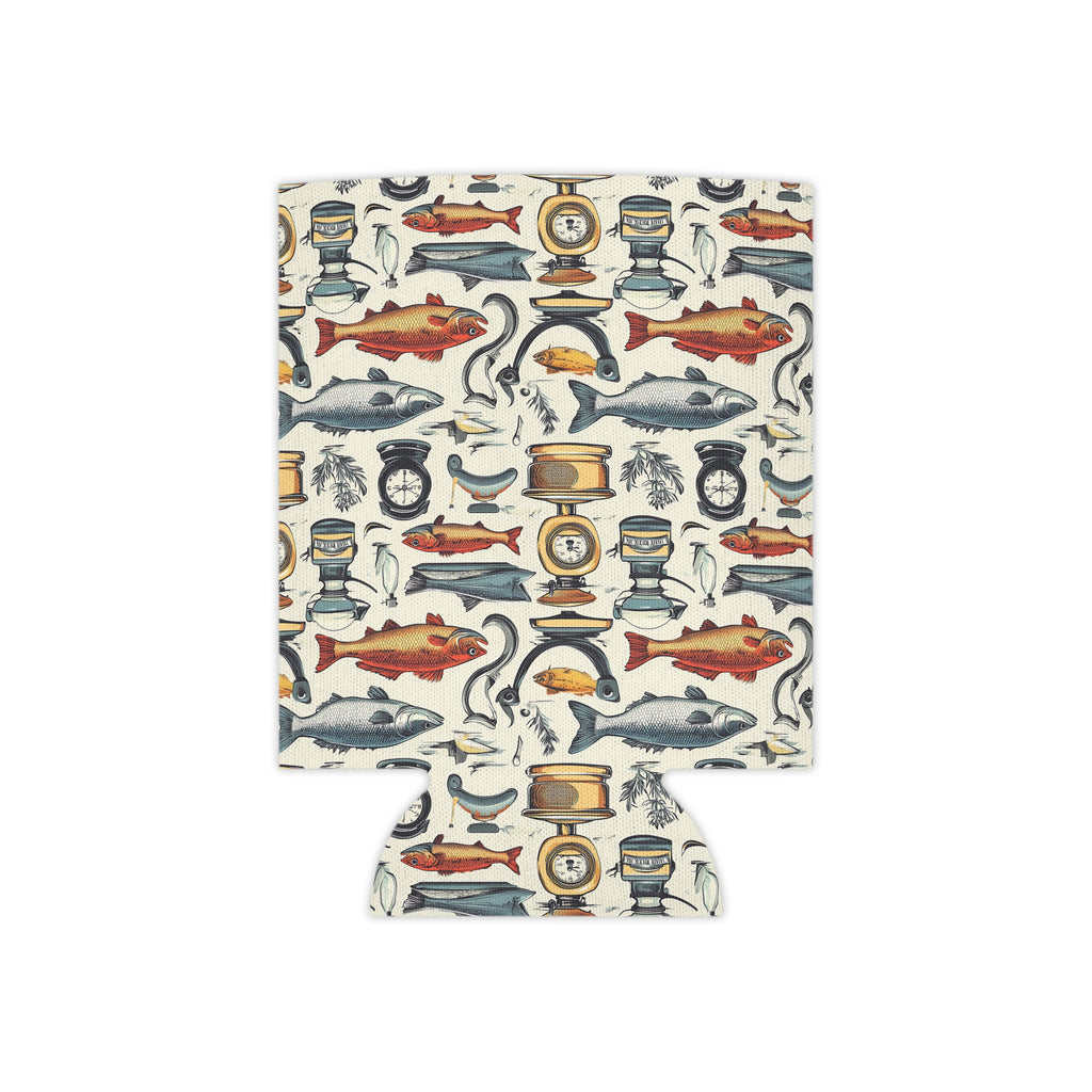 Nautical Fishing Can Cooler - Vintage Tackle & Fish Pattern