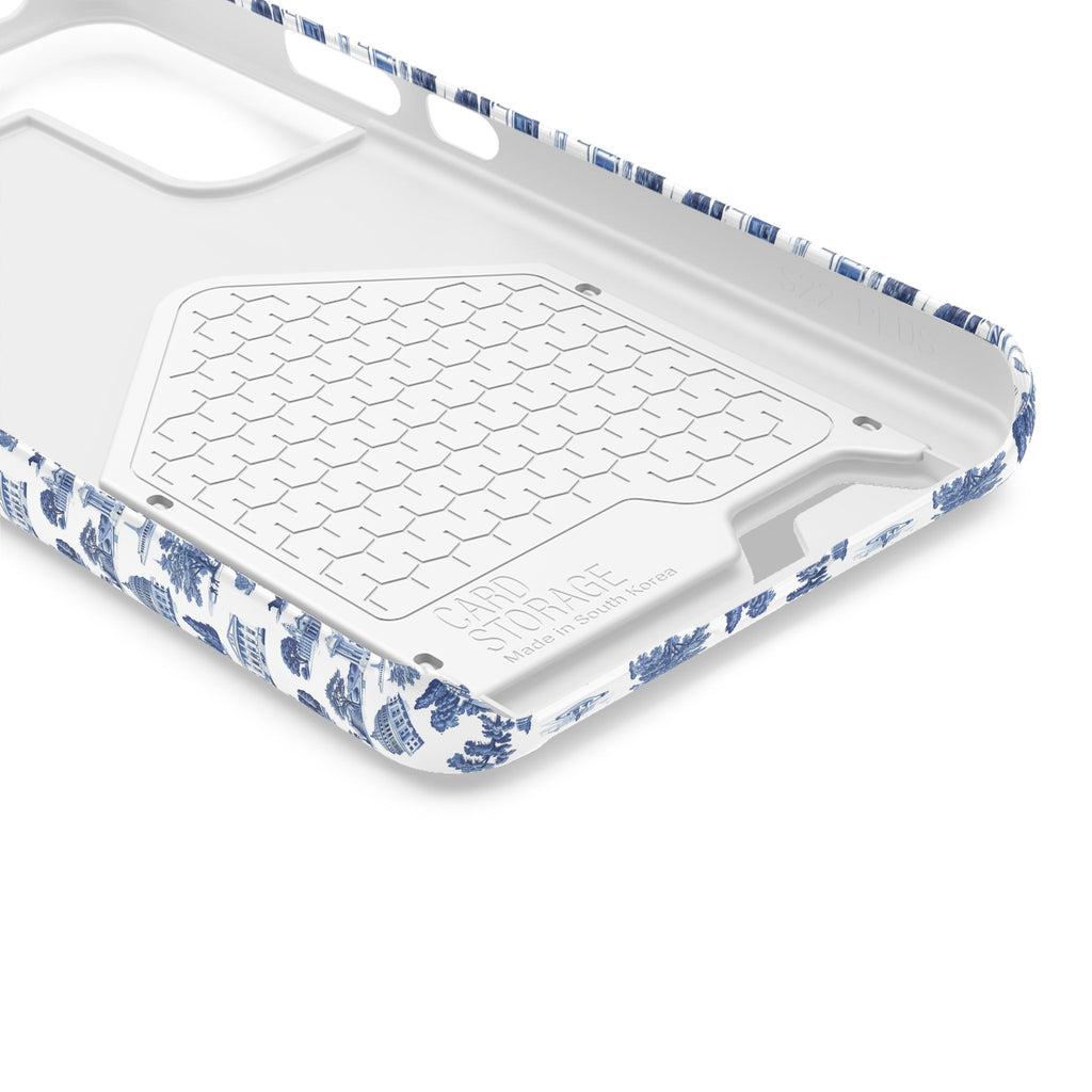 Blue Toile Phone Card Case — Slim Wallet Phone Case with Scenic Pattern