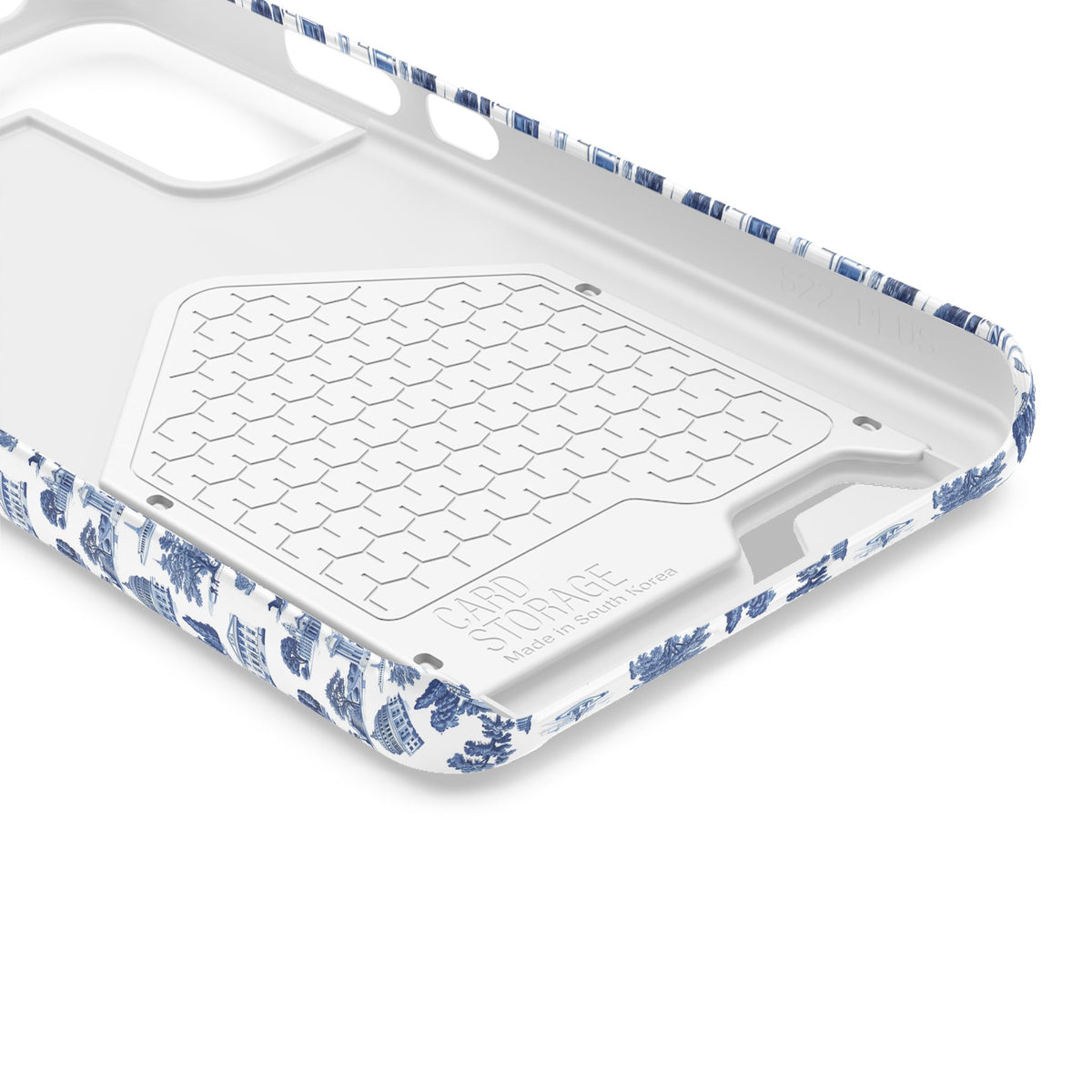 Blue Toile Phone Card Case — Slim Wallet Phone Case with Scenic Pattern