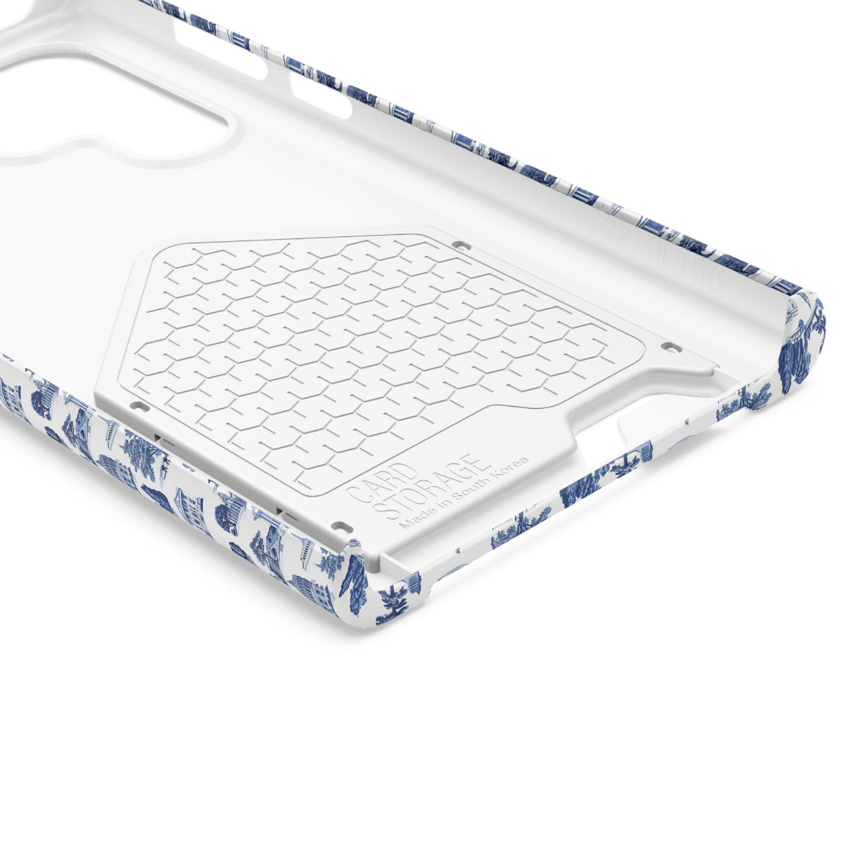 Blue Toile Phone Card Case — Slim Wallet Phone Case with Scenic Pattern