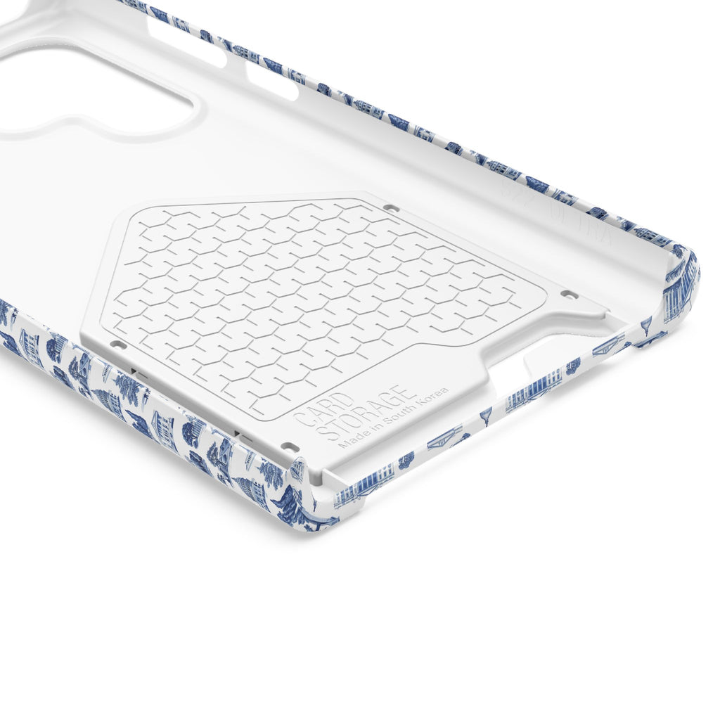 Blue Toile Phone Card Case — Vintage Scenic Pattern Phone Case with Card Holder