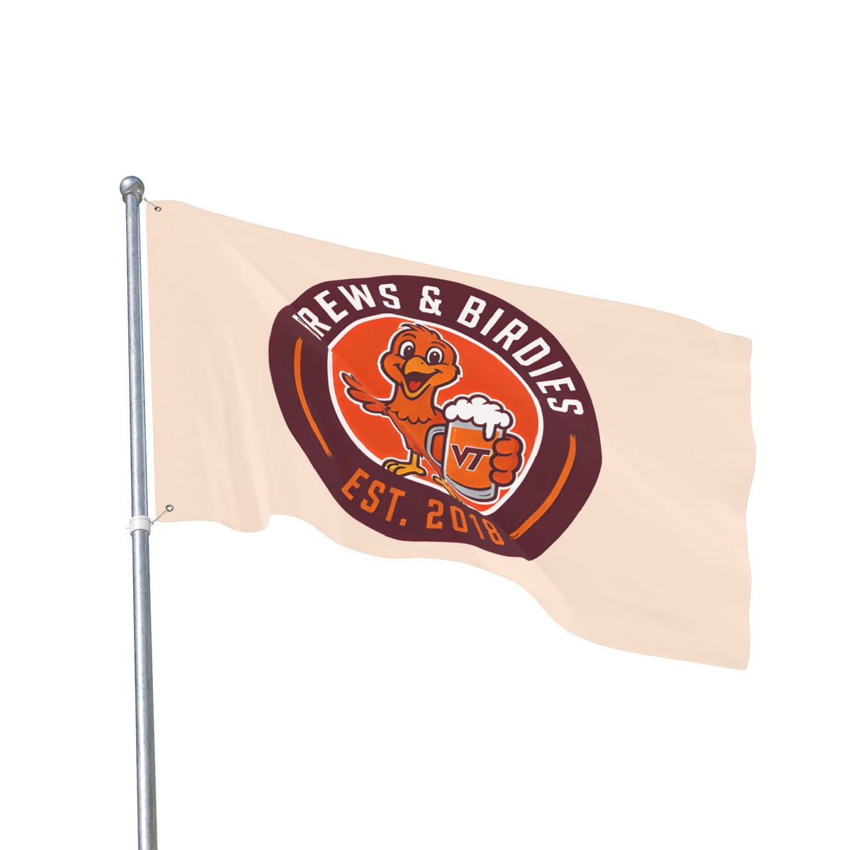 Brews & Birdies Double-Sided Flag — Beer Club Golf Team Banner (Est. 2018)