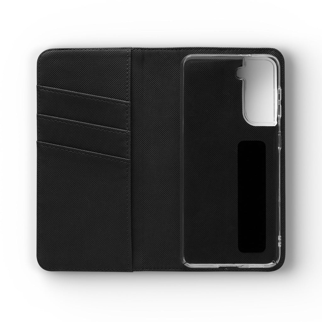 Vintage Toile Flip Phone Case — Blue Scenic Wallet Cover with Card Slots