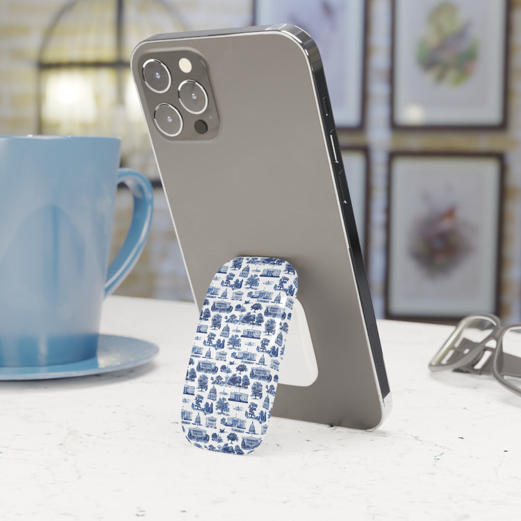 Blue Toile Cityscape Phone Grip — Click-On Stand & Hold