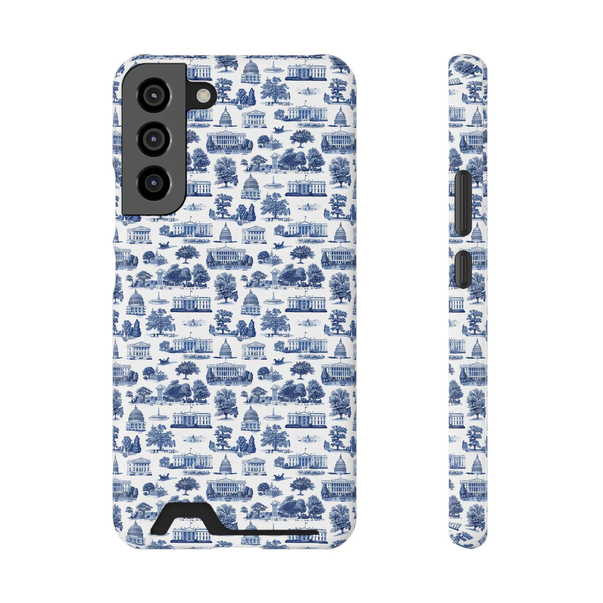 Blue Toile Phone Card Case — Slim Wallet Phone Case with Scenic Pattern