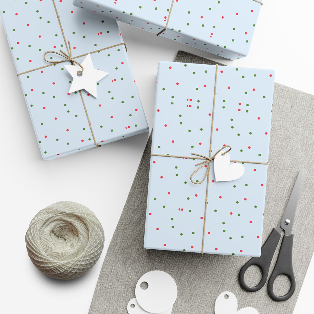 Festive Confetti Gift Wrap Paper — Blue Polka Dot Holiday Wrapping Sheets