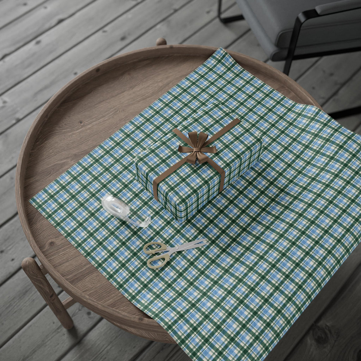 Plaid Wrapping Paper Roll — Blue & Green Tartan Gift Wrap
