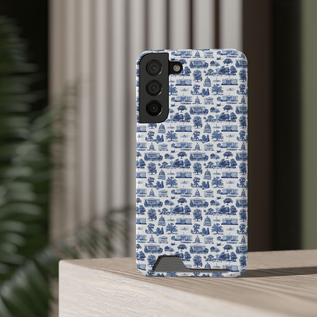 Blue Toile Phone Card Case — Vintage Scenic Pattern Phone Case with Card Holder
